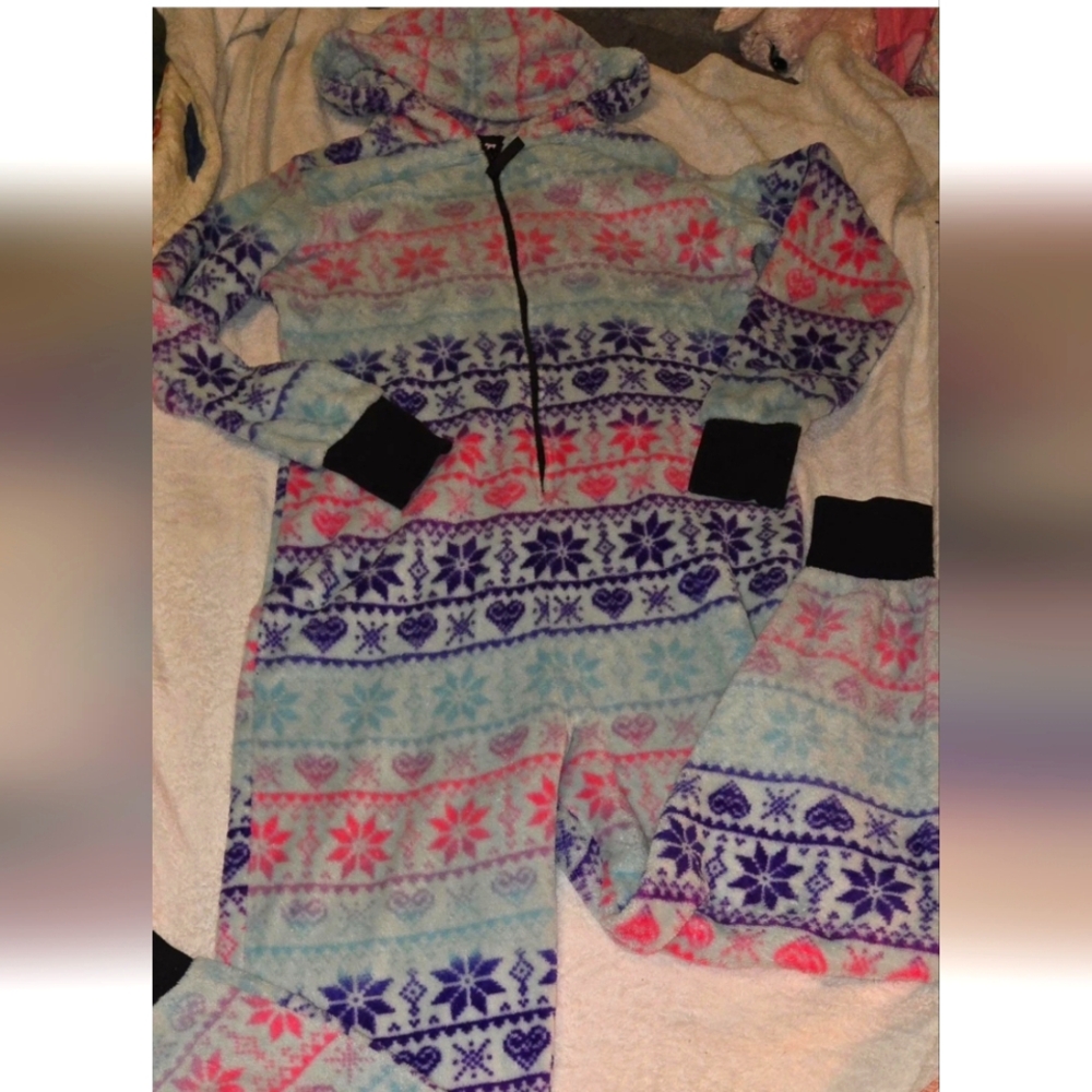 Colorful Hooded Fleece One Piece Pajama Zip Up Jumpsuit
